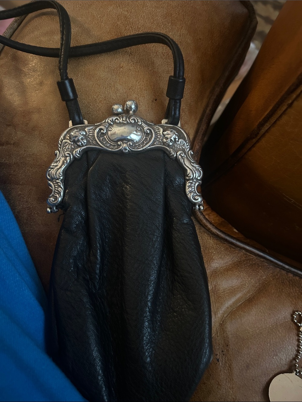 Brighton Black Leather Phone Case with Ornate Silver Frame